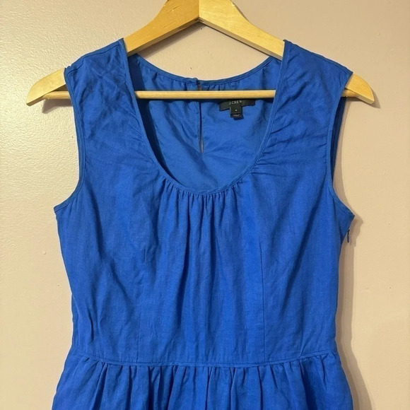 J. Crew Women’s Linen Cap Sleeve  Fit Flare Dress Royal Blue Size 4 - Picture 3 of 9